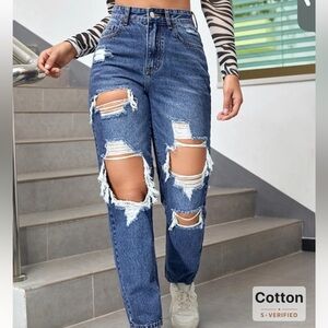 SHEIN Blue Boyfriend Jeans Distressed Style